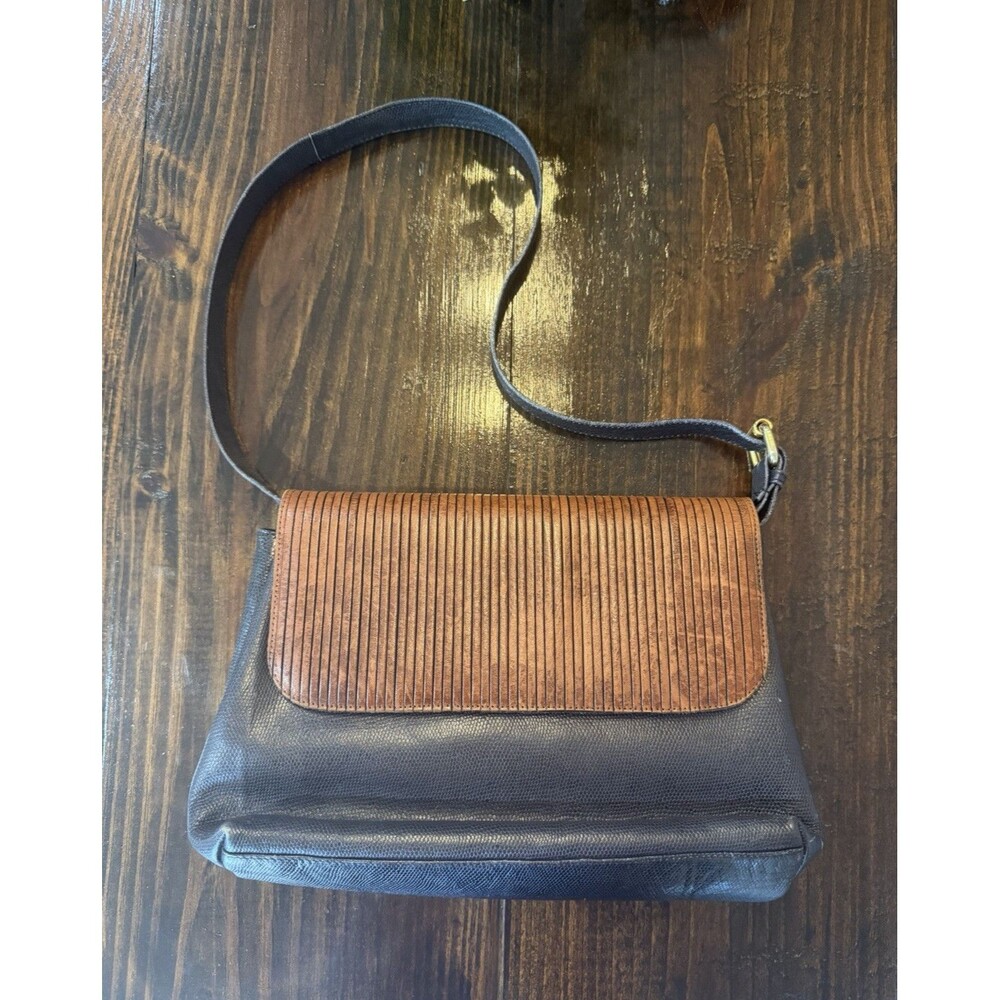 Bellini Leather Black/Brown Flap Shoulder Bag Vintage Made in Brazil